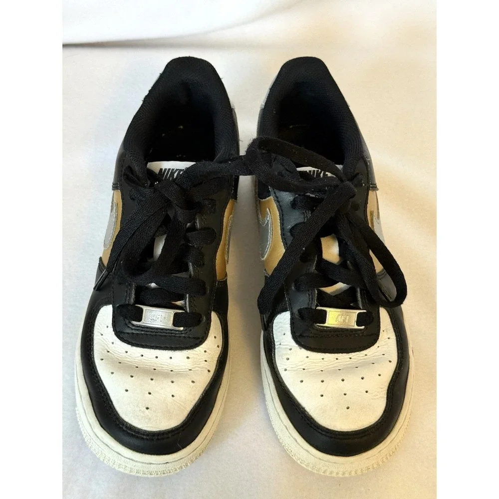 Nike Air Force 1 Low GS Black Metallic Gold Silver HV0937-010 Kids Size 3.5Y
